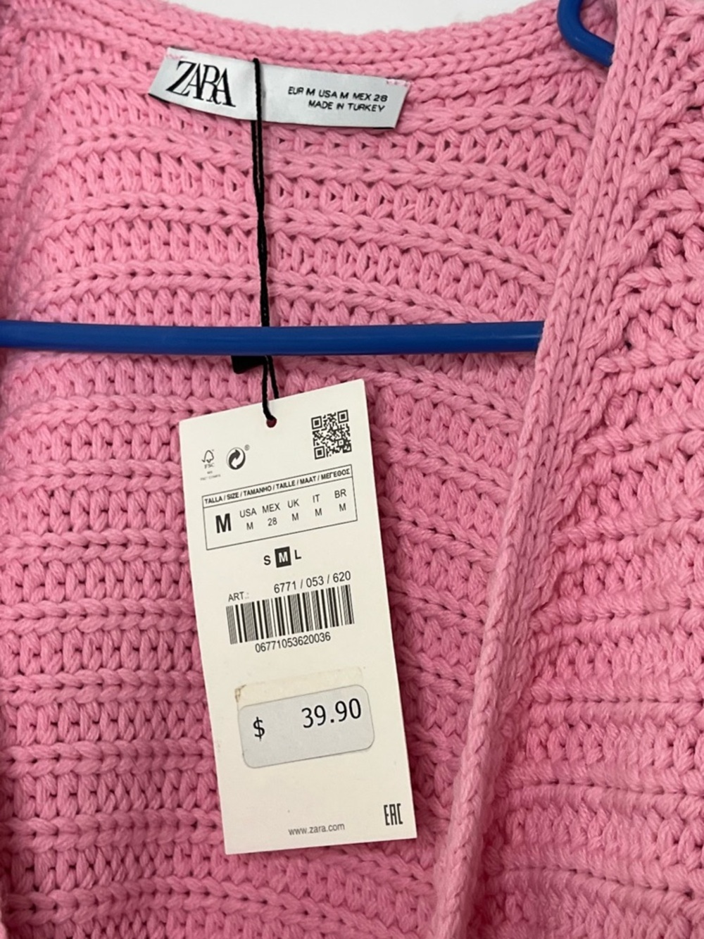 Zara Light Pink Ribbed Wrap V-Neck Sweater with Tie Waist - Picture 5 of 8